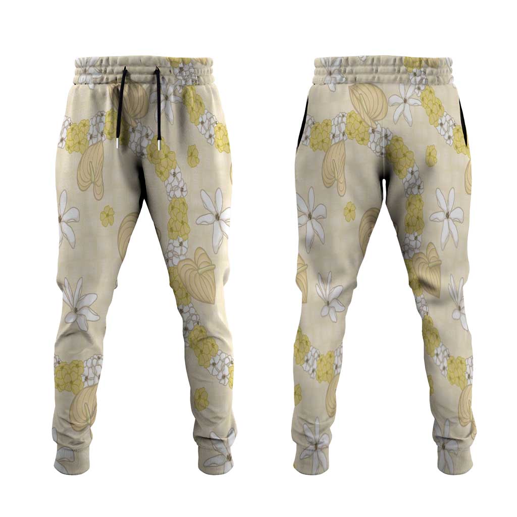 Hawaii Anthurium Tiare Pikake Lei Jogger Pants Melemele Lauhala Art Pattern