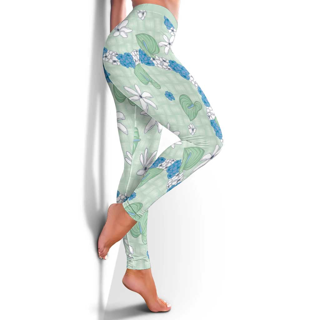 Hawaii Anthurium Tiare Pikake Lei Leggings Omaomao Lauhala Art Pattern