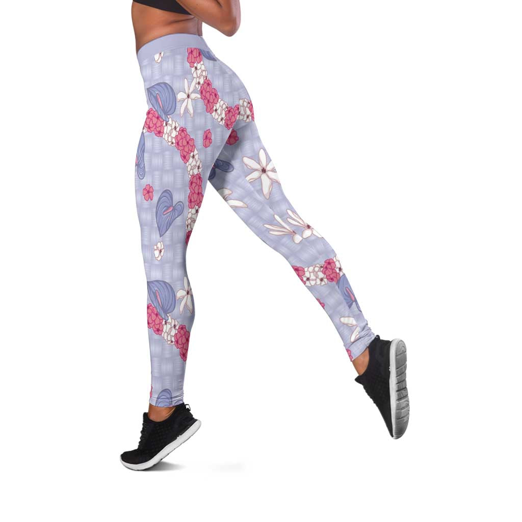 Hawaii Anthurium Tiare Pikake Lei Leggings Poni Lauhala Art Pattern