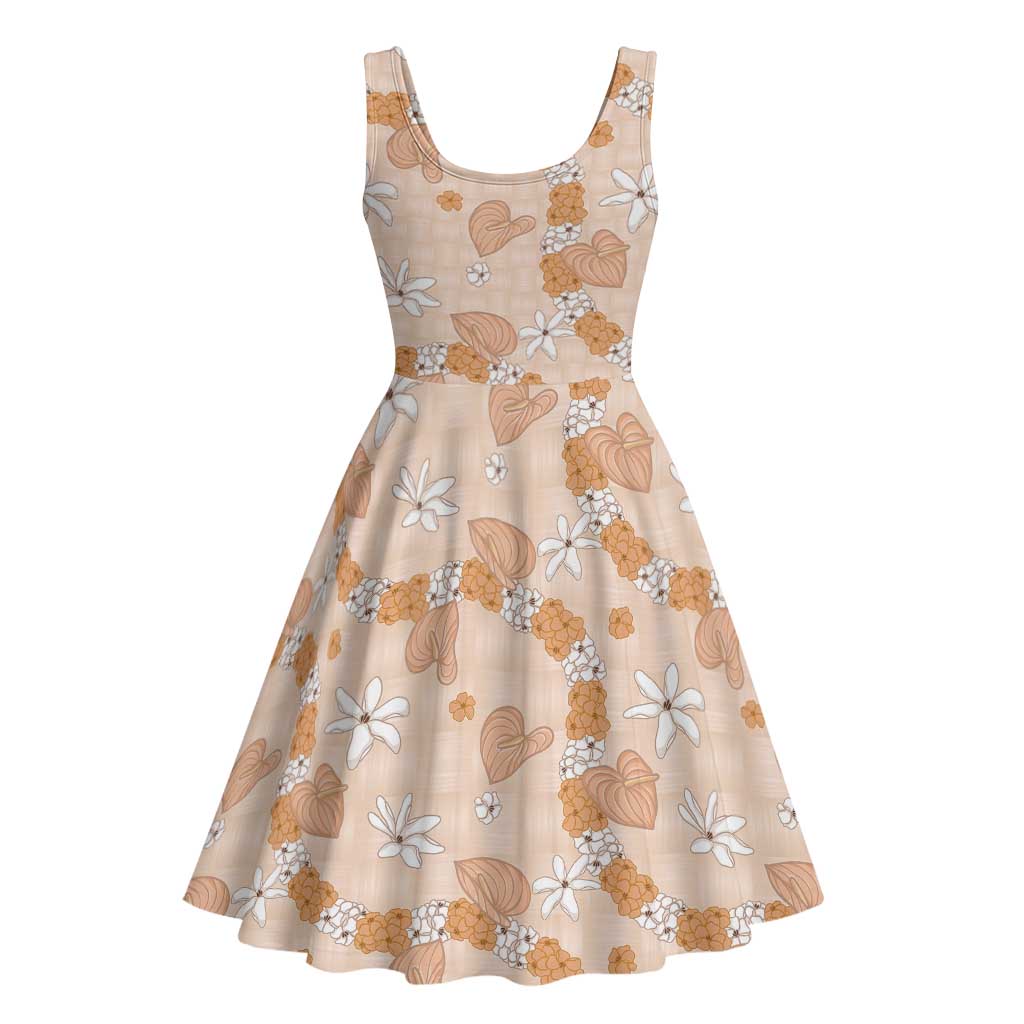 Hawaii Anthurium Tiare Pikake Lei Midi Dress Alani Lauhala Art Pattern