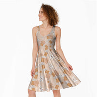 Hawaii Anthurium Tiare Pikake Lei Midi Dress Alani Lauhala Art Pattern