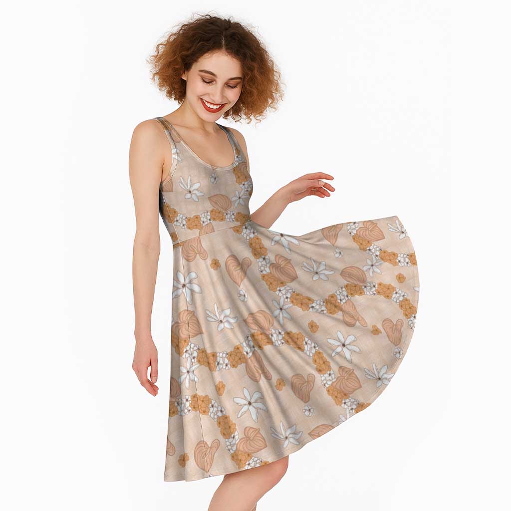 Hawaii Anthurium Tiare Pikake Lei Midi Dress Alani Lauhala Art Pattern