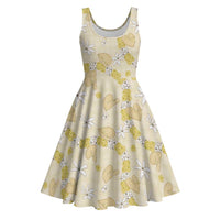 Hawaii Anthurium Tiare Pikake Lei Midi Dress Melemele Lauhala Art Pattern LT01 Yellow - Polynesian Pride
