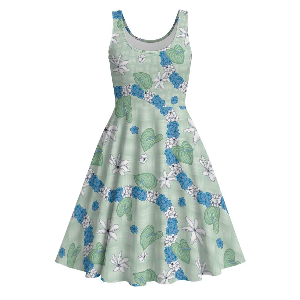 Hawaii Anthurium Tiare Pikake Lei Midi Dress Omaomao Lauhala Art Pattern LT01 Green - Polynesian Pride