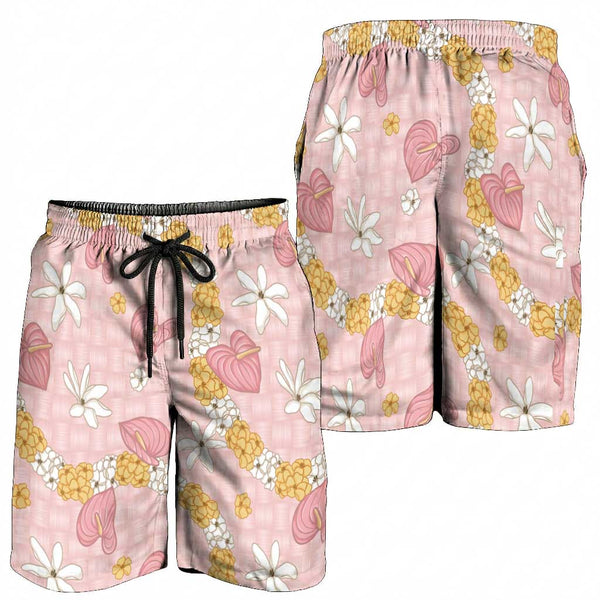 Hawaii Anthurium Tiare Pikake Lei Shorts for Men Akala Lauhala Art