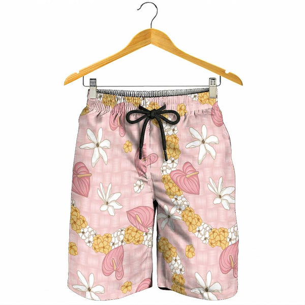 Hawaii Anthurium Tiare Pikake Lei Shorts for Men Akala Lauhala Art
