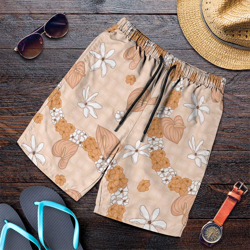 Hawaii Anthurium Tiare Pikake Lei Shorts for Men Alani Lauhala Art Pattern