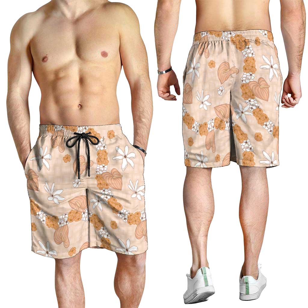 Hawaii Anthurium Tiare Pikake Lei Shorts for Men Alani Lauhala Art Pattern