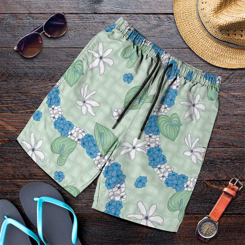 Hawaii Anthurium Tiare Pikake Lei Shorts for Men Omaomao Lauhala Art Pattern