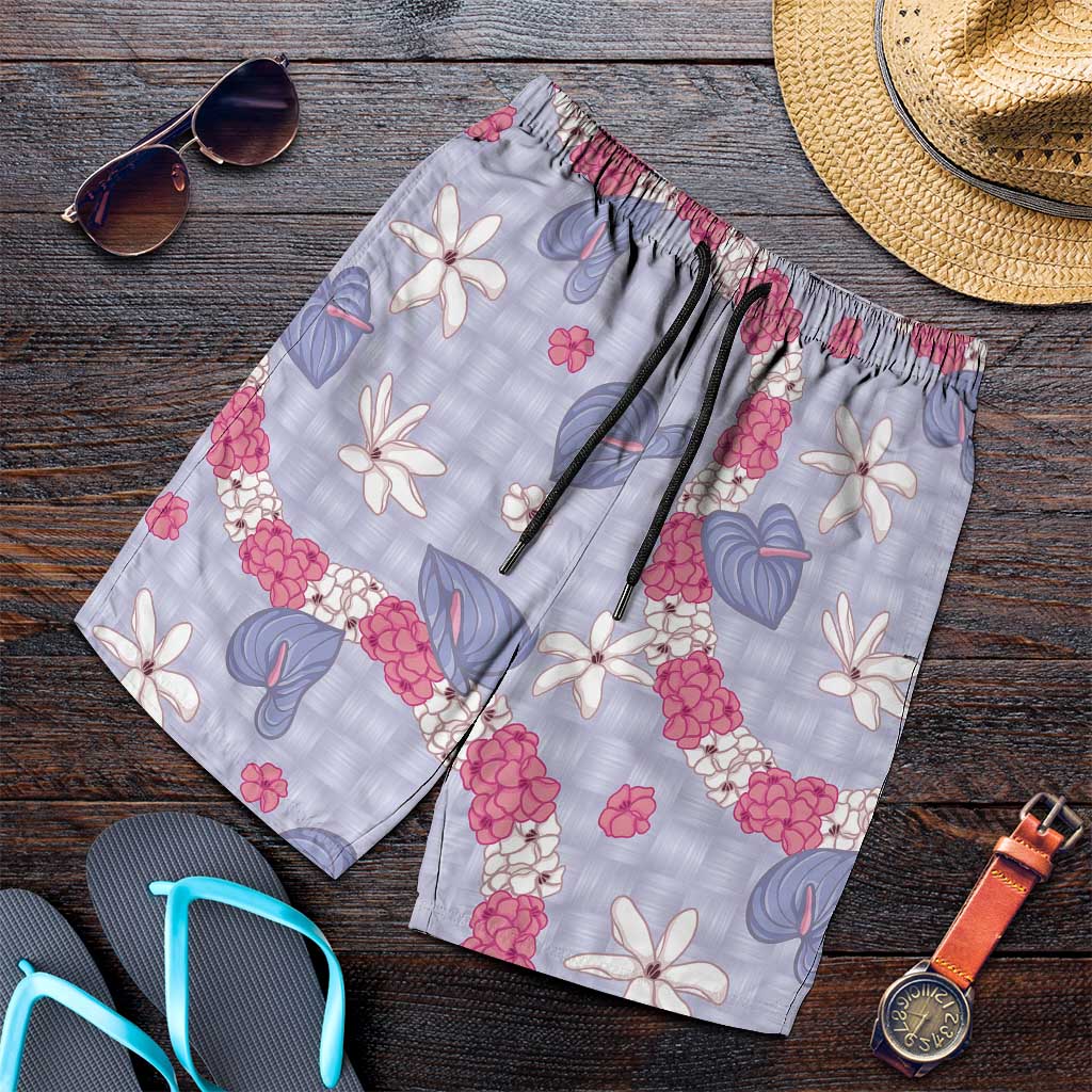Hawaii Anthurium Tiare Pikake Lei Shorts for Men Poni Lauhala Art Pattern