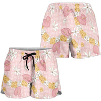 Hawaii Anthurium Tiare Pikake Lei Shorts for Women Akala Lauhala Art Pattern LT01 - Polynesian Pride