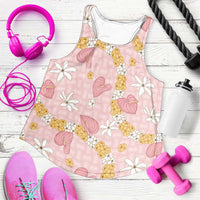 Hawaii Anthurium Tiare Pikake Lei Women Racerback Tank Akala Lauhala Art Pattern LT01 Pink - Polynesian Pride