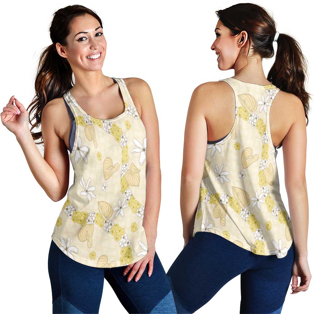 Hawaii Anthurium Tiare Pikake Lei Women Racerback Tank Melemele Lauhala Art Pattern LT01 - Polynesian Pride
