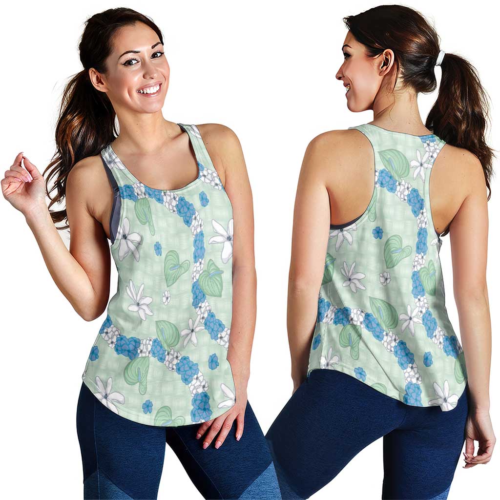 Hawaii Anthurium Tiare Pikake Lei Women Racerback Tank Omaomao Lauhala Art Pattern LT01 - Polynesian Pride