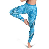 Hawaii Blue Hibiscus Pikake Lei Leggings - Polynesian Pride
