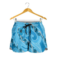 Hawaii Blue Hibiscus Pikake Lei Shorts for Women - Polynesian Pride