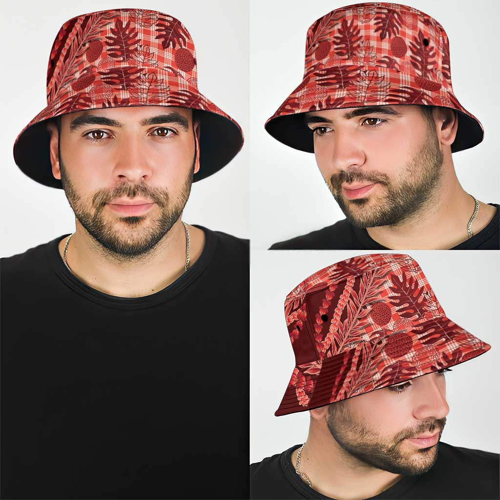 Hawaii Breadfruit Palaka Bucket Hat Ulaula Maile Lei - Polynesian Pride
