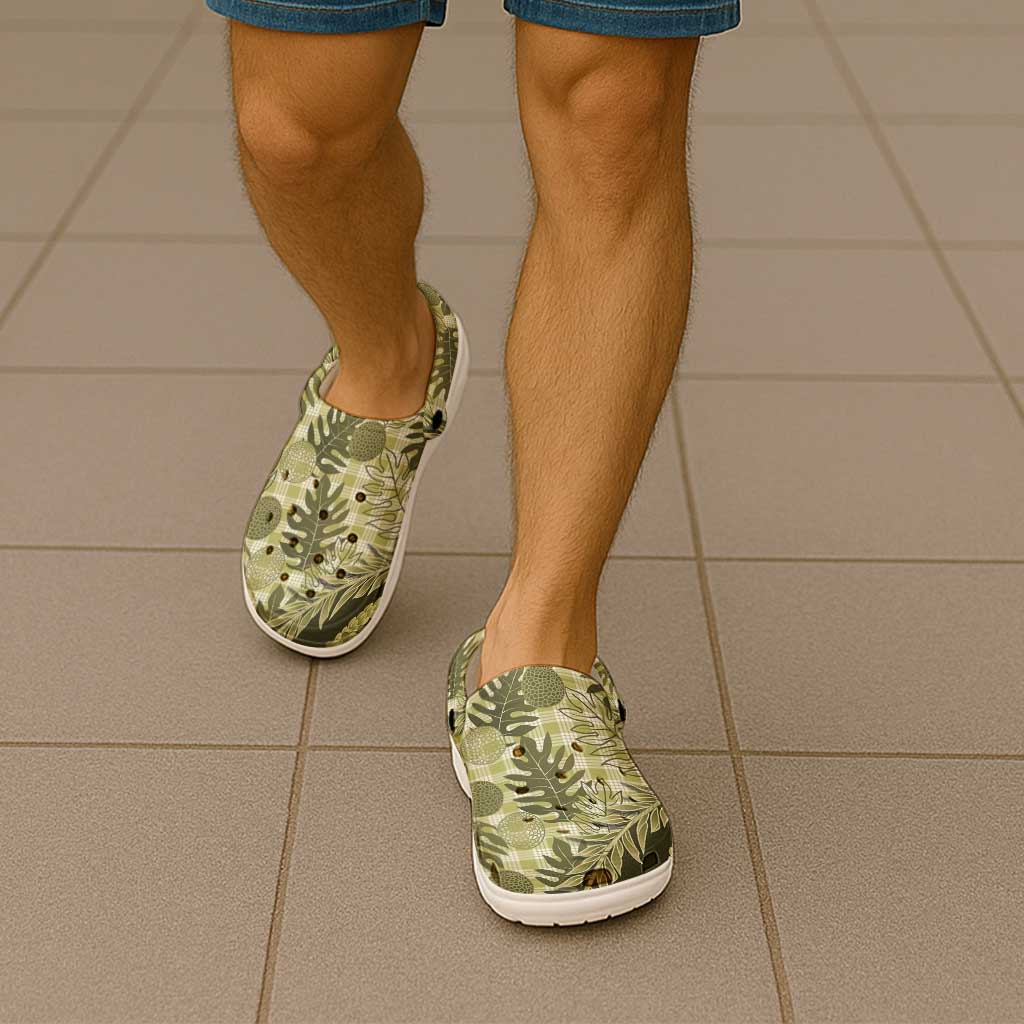 Hawaii Breadfruit Palaka Clogs Shoes Omaomao Maile Lei - Polynesian Pride