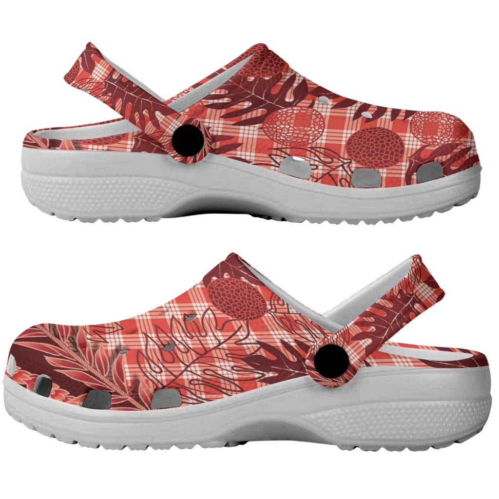 Hawaii Breadfruit Palaka Clogs Shoes Ulaula Maile Lei - Polynesian Pride