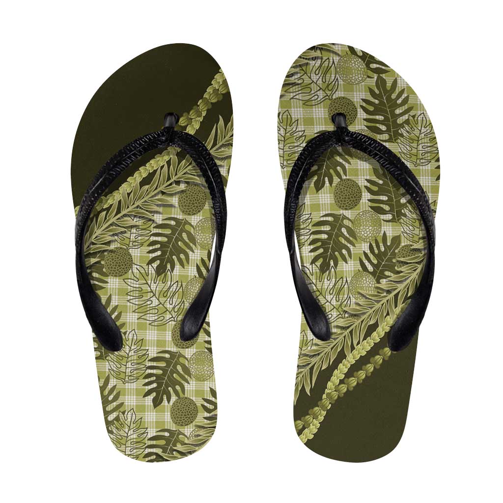 Hawaii Breadfruit Palaka Flip Flops Omaomao Maile Lei - Polynesian Pride