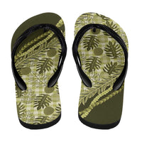 Hawaii Breadfruit Palaka Flip Flops Omaomao Maile Lei - Polynesian Pride