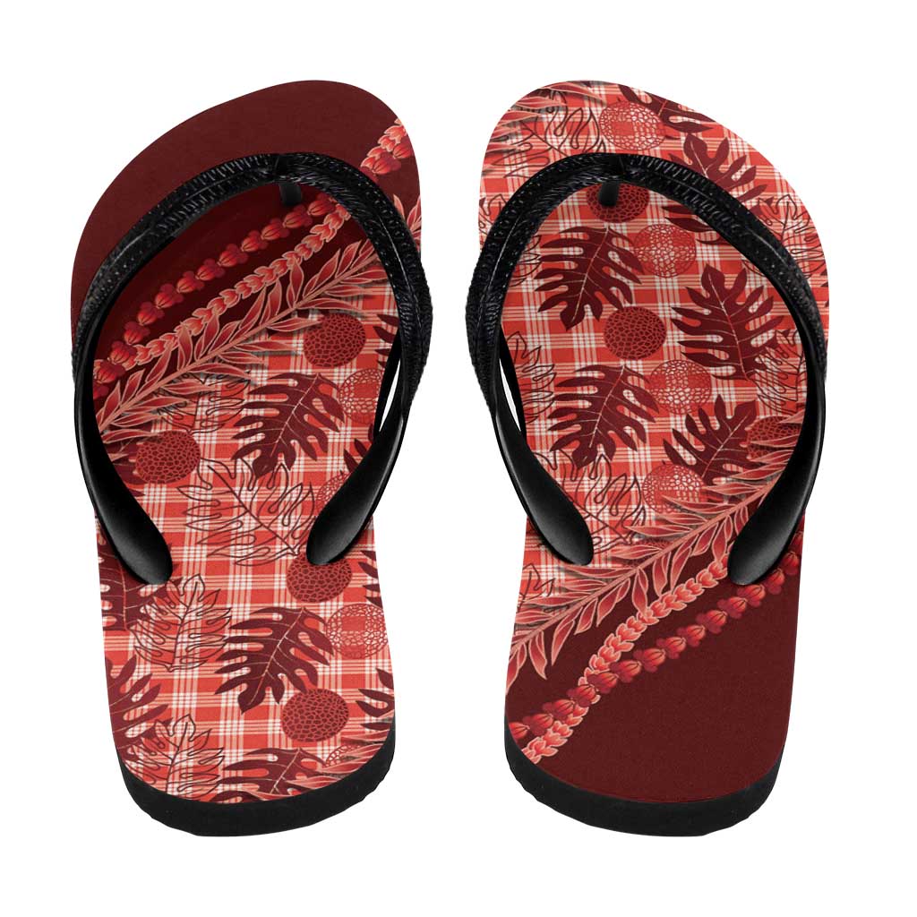 Hawaii Breadfruit Palaka Flip Flops Ulaula Maile Lei - Polynesian Pride