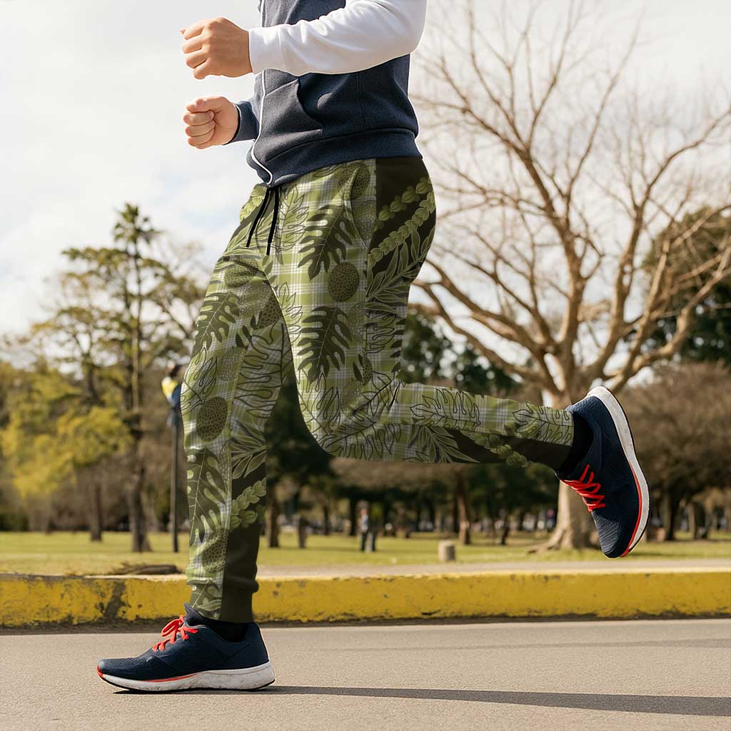Hawaii Breadfruit Palaka Jogger Pants Omaomao Maile Lei - Polynesian Pride
