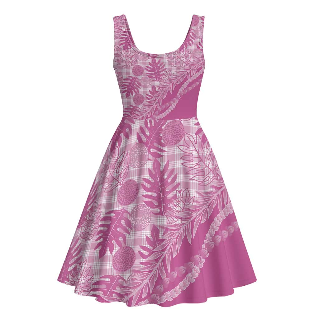 Hawaii Breadfruit Palaka Midi Dress Omaomao Ulaula Maile Lei - Polynesian Pride