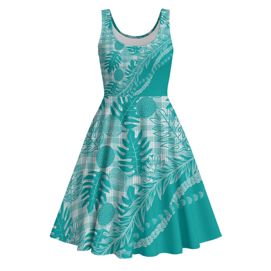 Hawaii Breadfruit Palaka Midi Dress Polu Opal Maile Lei - Polynesian Pride