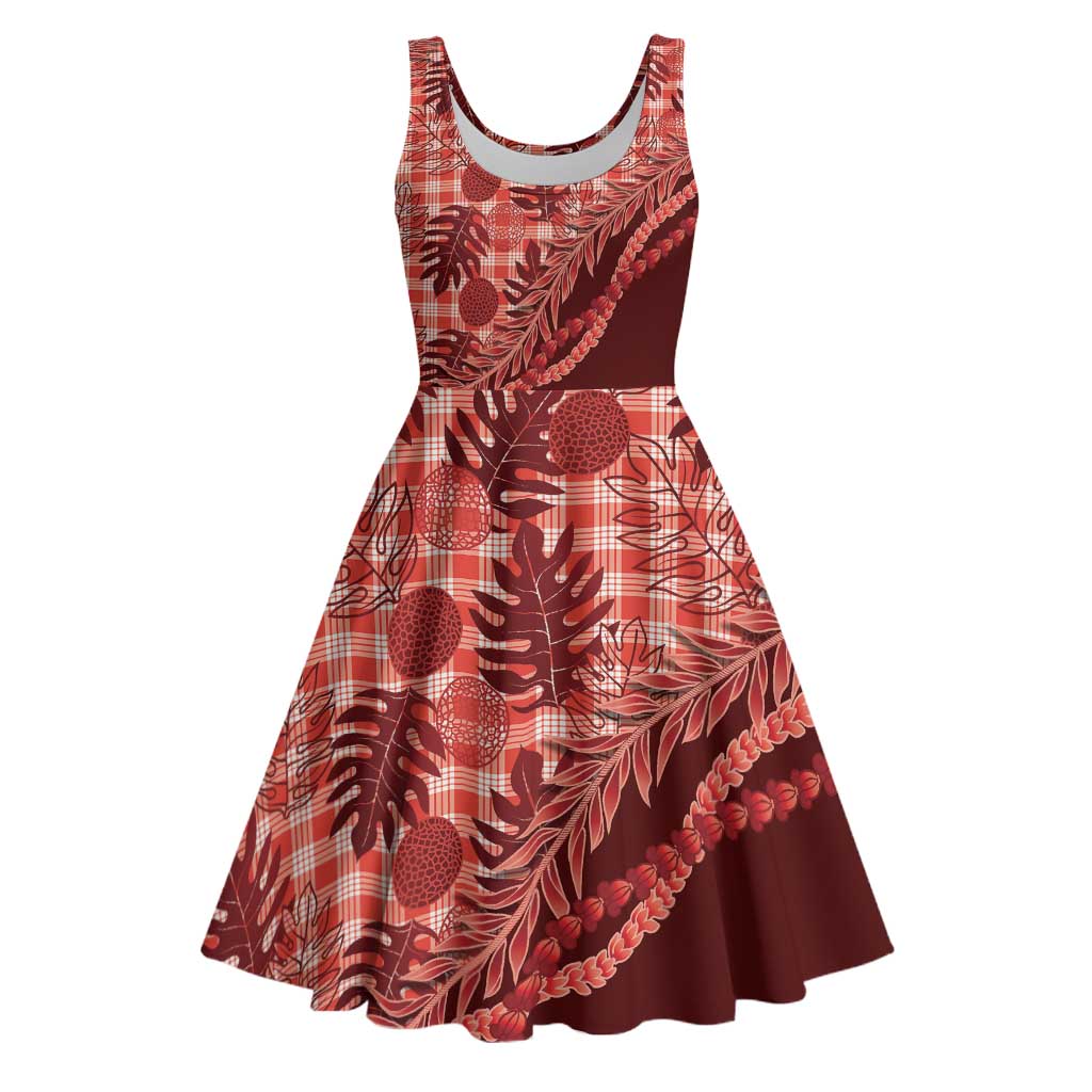 Hawaii Breadfruit Palaka Midi Dress Ulaula Maile Lei - Polynesian Pride