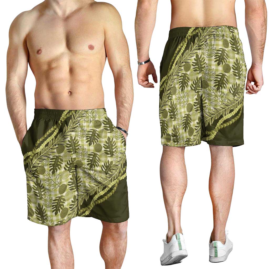 Hawaii Breadfruit Palaka Shorts for Men Omaomao Maile Lei - Polynesian Pride