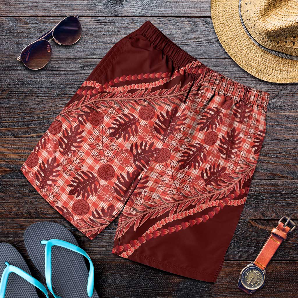 Hawaii Breadfruit Palaka Shorts for Men Ulaula Maile Lei - Polynesian Pride
