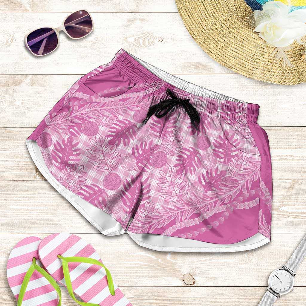 Hawaii Breadfruit Palaka Shorts for Women Omaomao Ulaula Maile Lei - Polynesian Pride