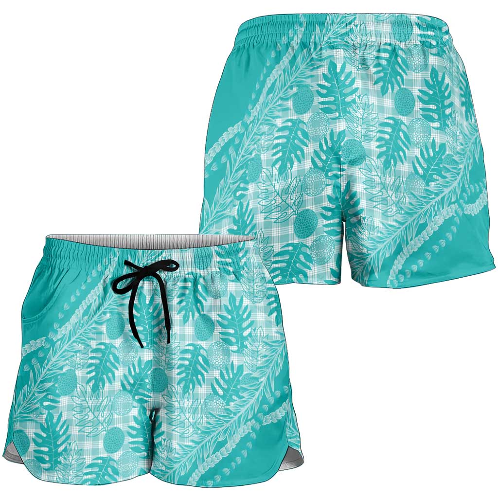 Hawaii Breadfruit Palaka Shorts for Women Polu Opal Maile Lei - Polynesian Pride