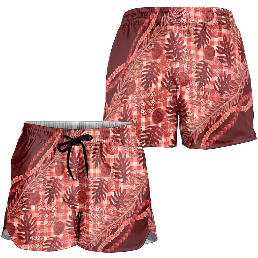 Hawaii Breadfruit Palaka Shorts for Women Ulaula Maile Lei - Polynesian Pride