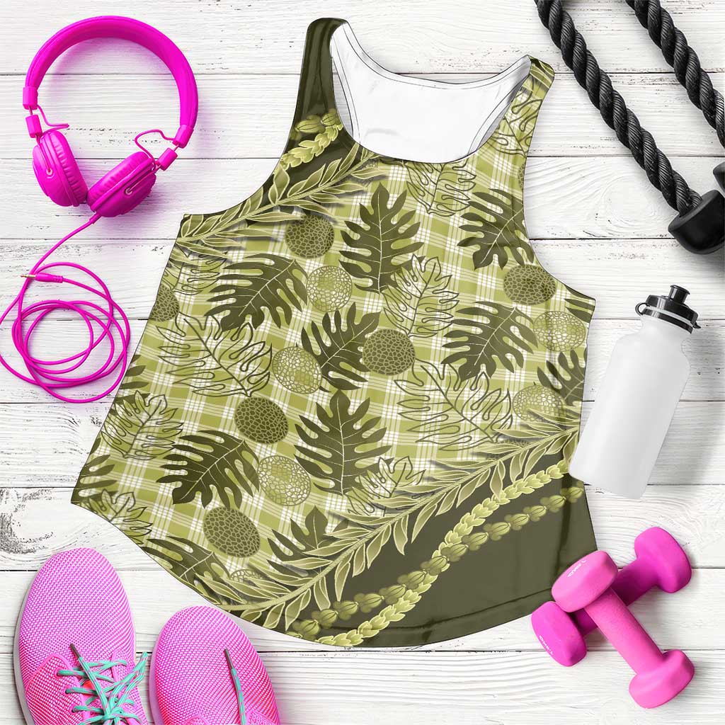 Hawaii Breadfruit Palaka Women Racerback Tank Omaomao Maile Lei - Polynesian Pride