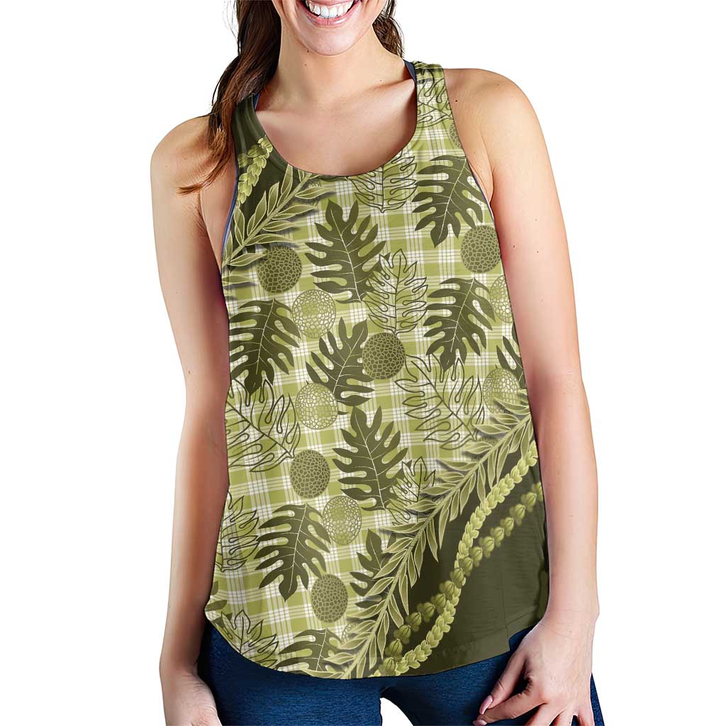 Hawaii Breadfruit Palaka Women Racerback Tank Omaomao Maile Lei - Polynesian Pride