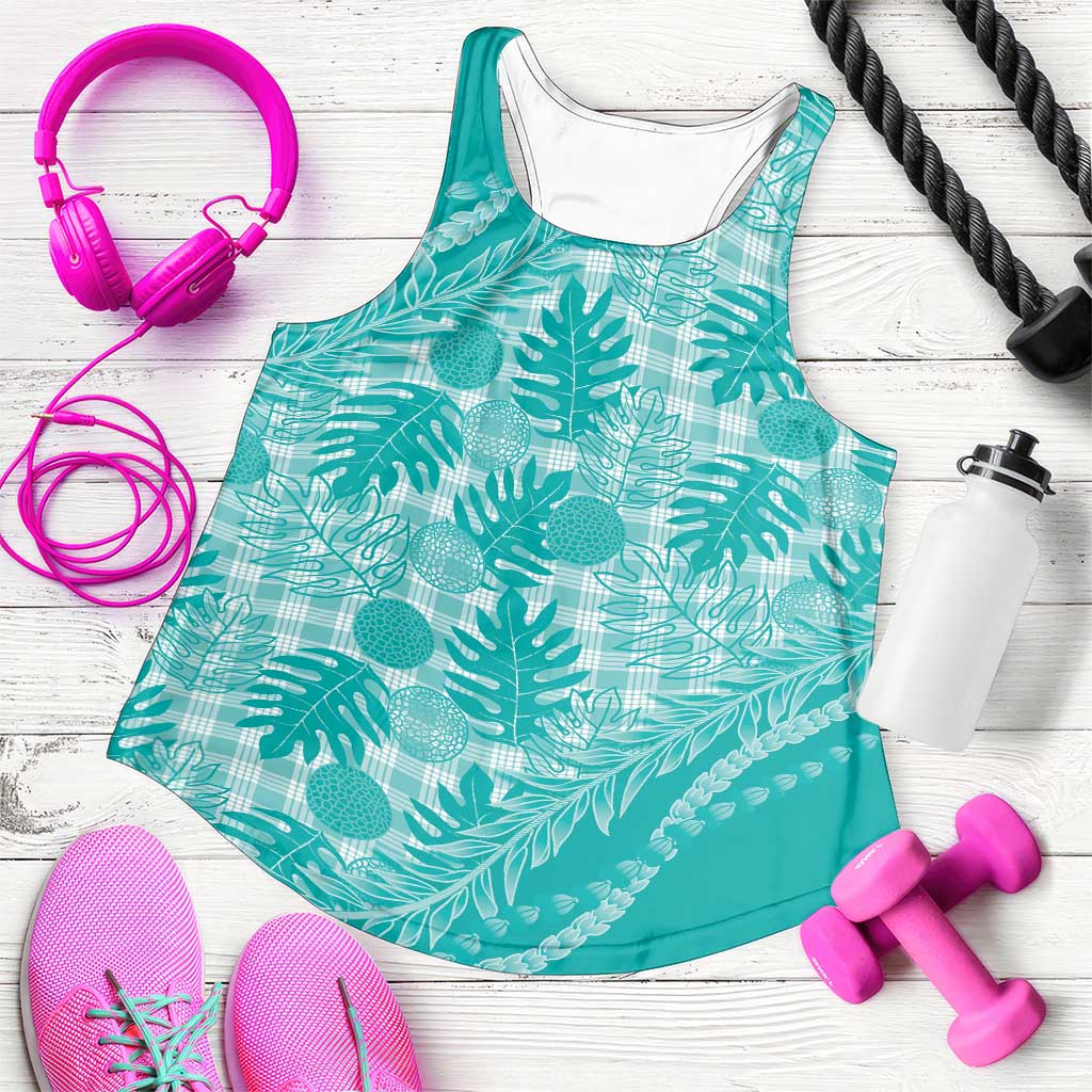 Hawaii Breadfruit Palaka Women Racerback Tank Polu Opal Maile Lei - Polynesian Pride