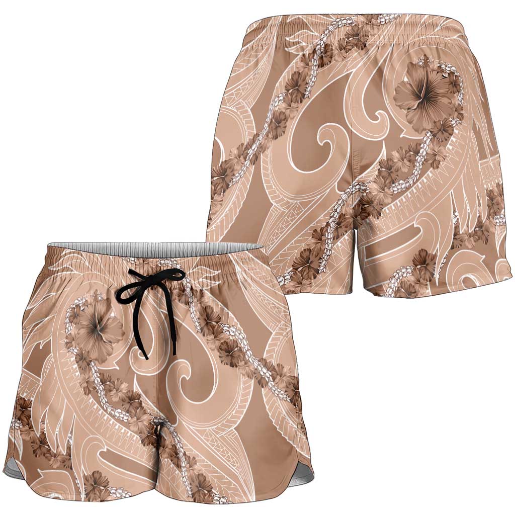 Hawaii Brown Hibiscus Pikake Lei Shorts for Women - Polynesian Pride