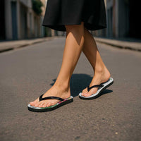 Hawaii DNA Kakau Tattoo Flip Flops with Plumeria and Hibiscus Tropical Plants White Color