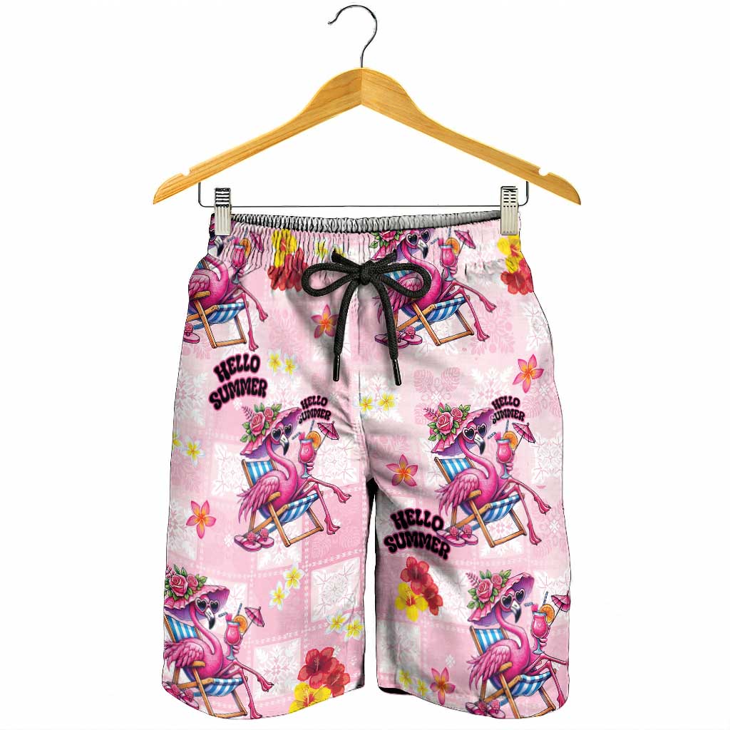 Hawaii Flamingo Hello Summer Shorts for Men Hawaiian Quilt Pattern
