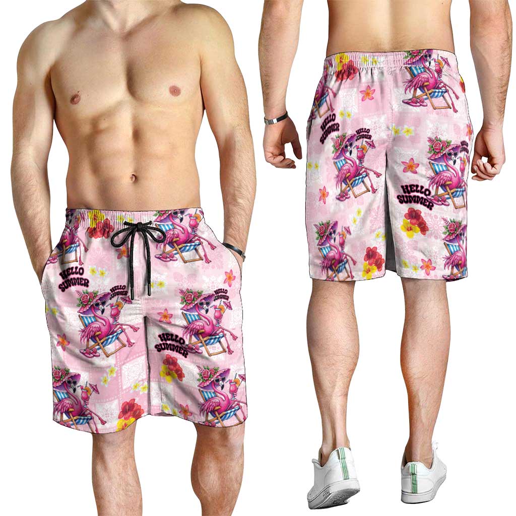 Hawaii Flamingo Hello Summer Shorts for Men Hawaiian Quilt Pattern