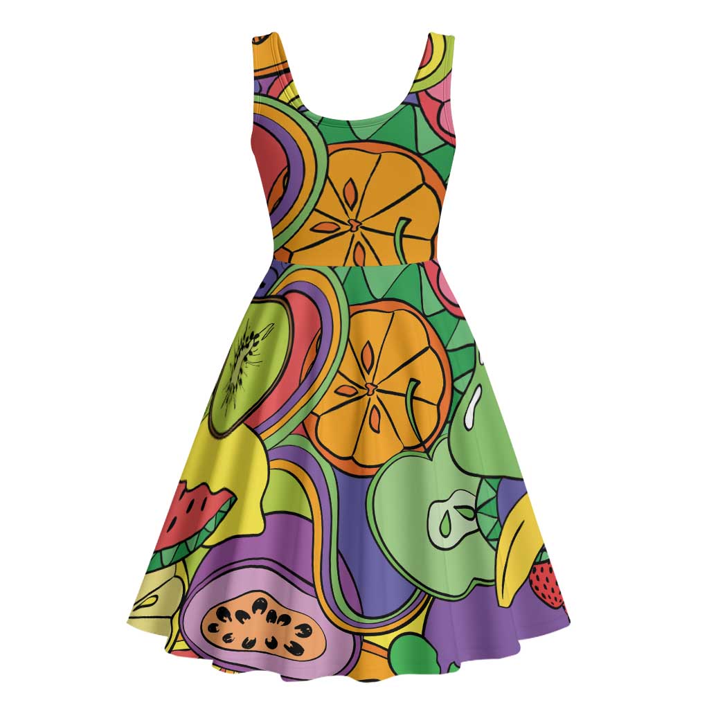 Hawaii Fruits Hippie Style Midi Dress Vibrant Colorful