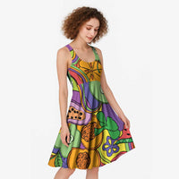 Hawaii Fruits Hippie Style Midi Dress Vibrant Colorful
