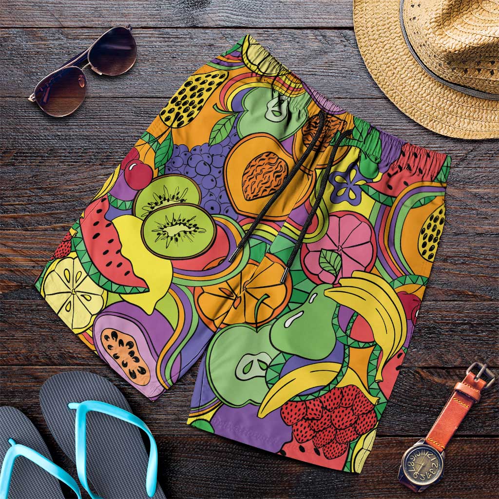 Hawaii Fruits Hippie Style Shorts for Men Vibrant Colorful