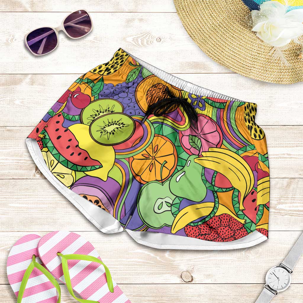 Hawaii Fruits Hippie Style Shorts for Women Vibrant Colorful