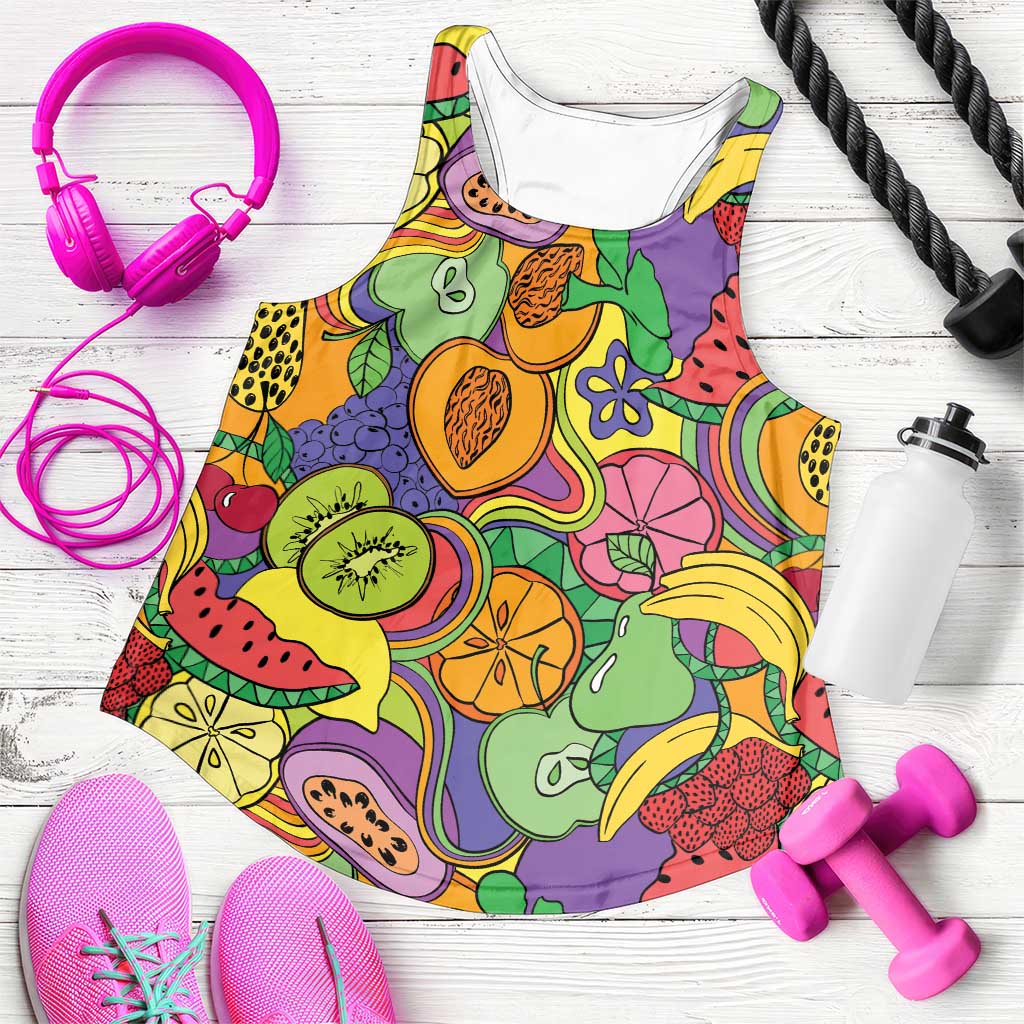 Hawaii Fruits Hippie Style Women Racerback Tank Vibrant Colorful