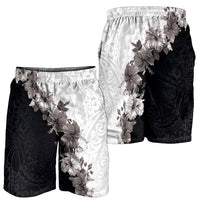 Hawaii Grayscale Hibiscus Flowers Shorts for Men Polynesian Pattern Half Black White Version - Polynesian Pride