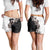 Hawaii Grayscale Hibiscus Flowers Shorts for Women Polynesian Pattern Half Black White Version - Polynesian Pride
