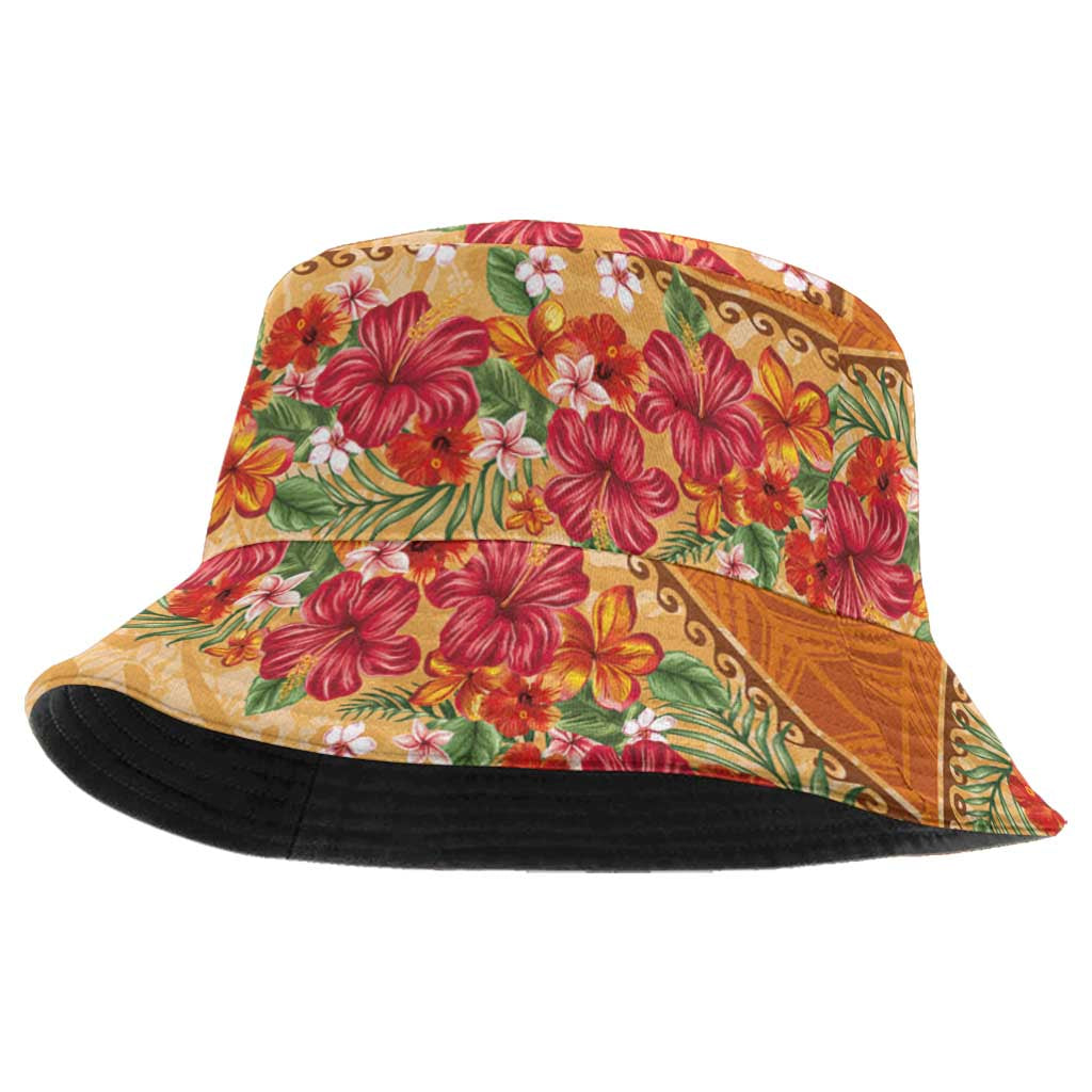 Hawaii Hibiscus Bucket Hat Turtles Tribal Motifs Vintage Floral Style LT03